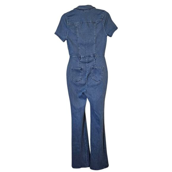 Denim Blvd stretch denim form fitting jumpsuit, high waisted, bootcut. Size L. - Picture 3 of 5